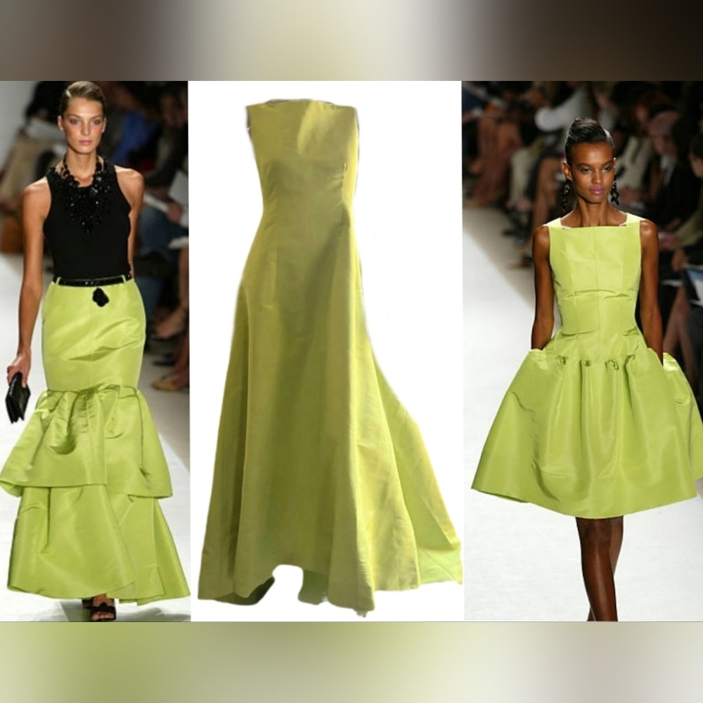 $6,000 OSCAR DE LA RENTA GREEN SILK ELEGANT RUNWAY GOWN US S - Picture 2 of 15